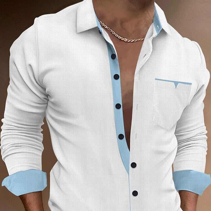 Men's Contrast Lapel Long Sleeve Shirt 9885320708280