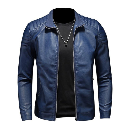Men's Casual Stand Collar Zipper Slim Leather Jacket 9261085556920