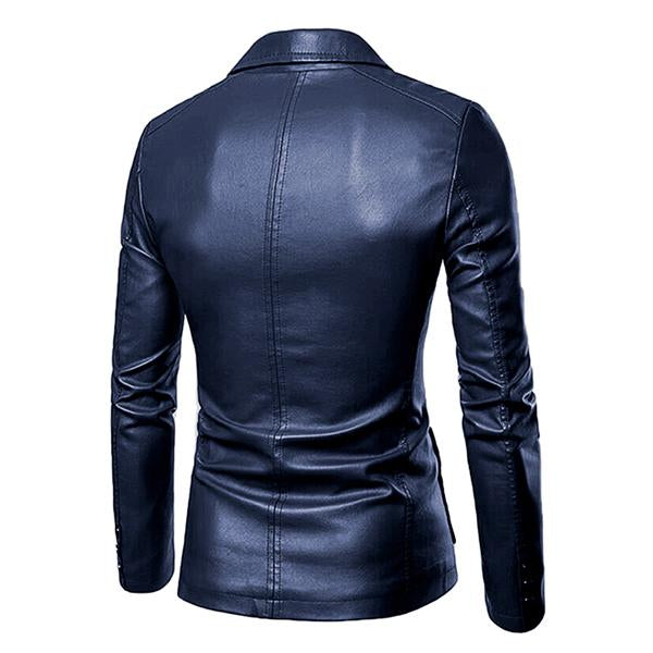 Men's Vintage Lapel Two Button Single Breasted Slim Fit PU Blazer DTT25082003