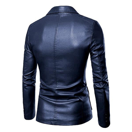 Men's Vintage Lapel Two Button Single Breasted Slim Fit PU Blazer DTT25082003