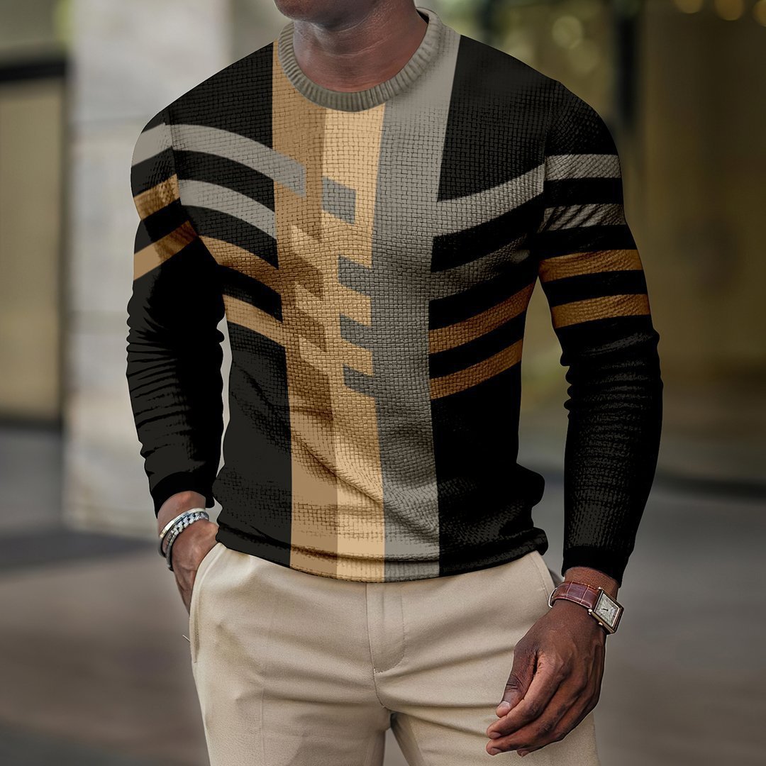 Men's Retro Casual Geometric Print Round Neck Long Sleeve T-Shirt 9261135724728