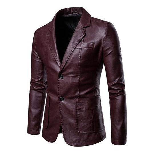 Men's Vintage Lapel Two Button Single Breasted Slim Fit PU Blazer DTT25082003