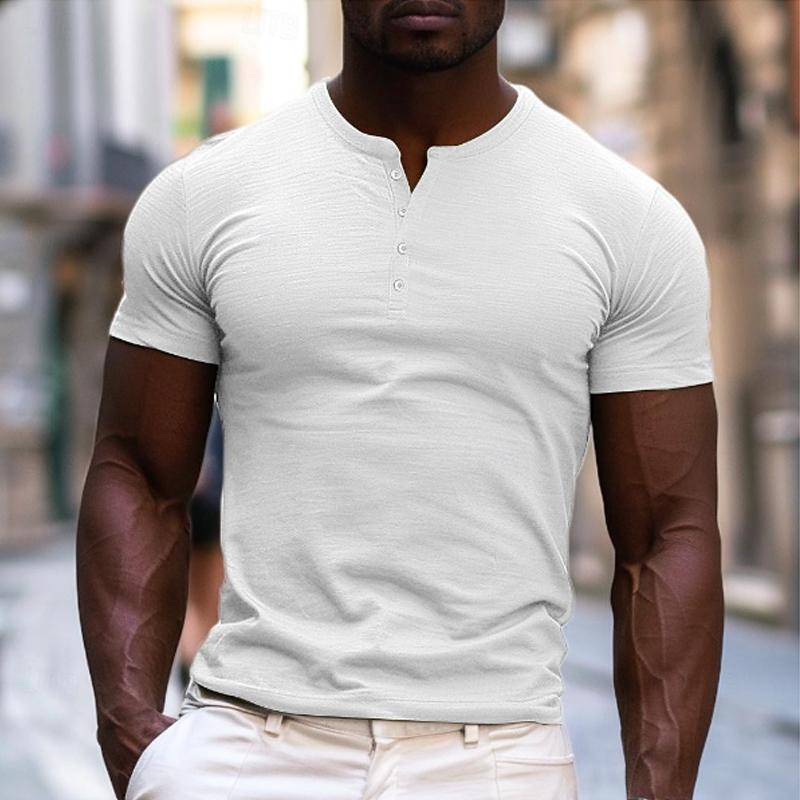 Men's Solid Henley Short Sleeve T-Shirt 9261136871608