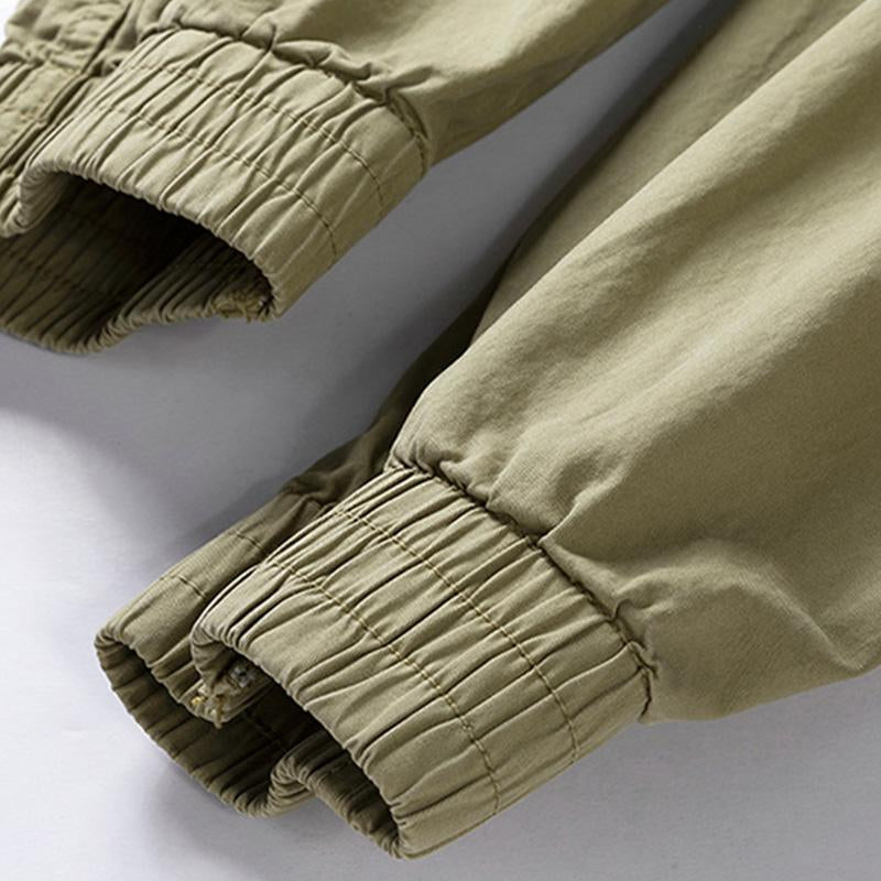 Men's Casual Solid Color Cotton Multi-Pockets Elastic Waist Cargo Pants 9261766443192