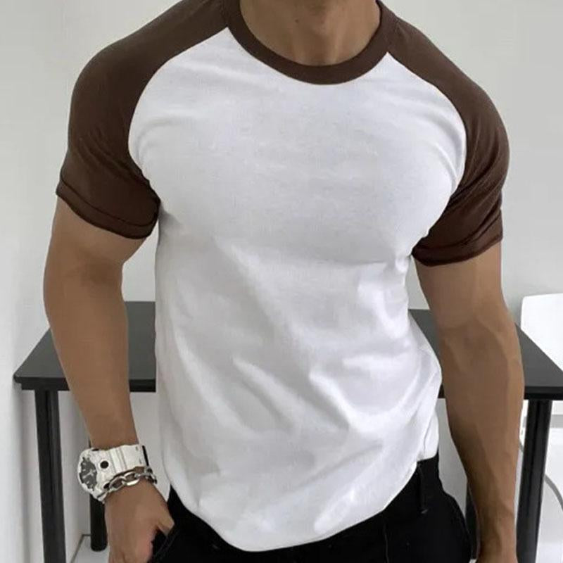 Men's Casual Round Neck Contrast Color Short Sleeve T-Shirt 9261124550840