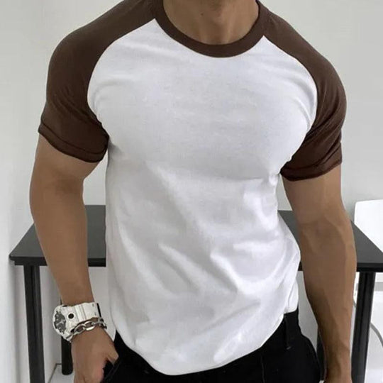 Men's Casual Round Neck Contrast Color Short Sleeve T-Shirt 9261124550840