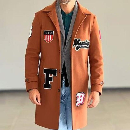 Men's Lapel Mid-length Lettered Coat 9261111771320