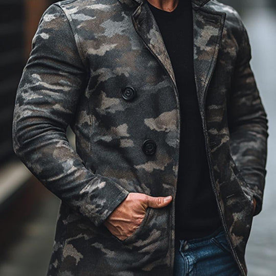 Men's Camouflage Print Brushed Mid-length Coat 9261105414328