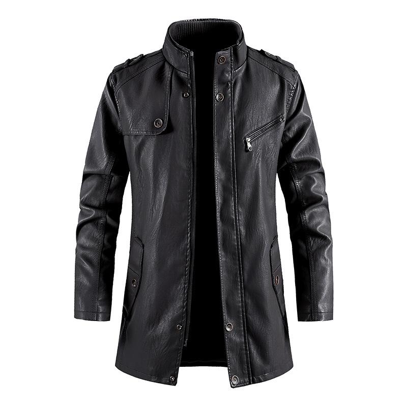 Men's Mid-length Stand Collar Leather Coat 9261108854968