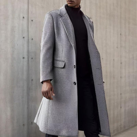 Men's Casual Lapel Solid Color Long Coat 9261106528440