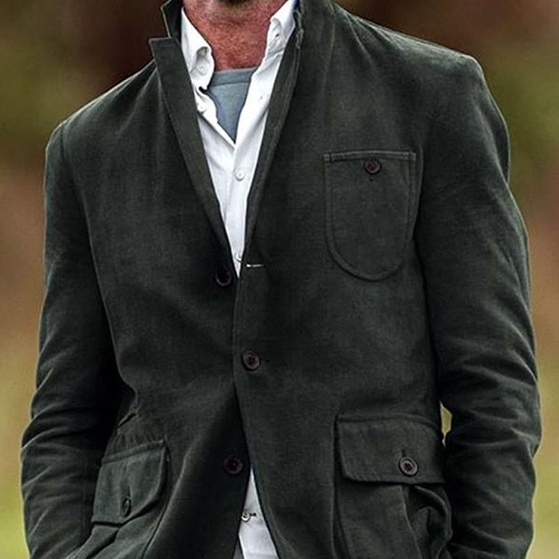 Men's Vintage Dark Green Button Jacket 9878728736952