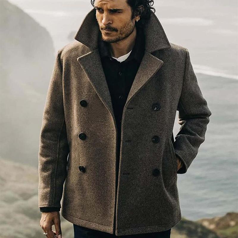 Men's Notch Lapel Double-breasted Short Coat 9261107282104