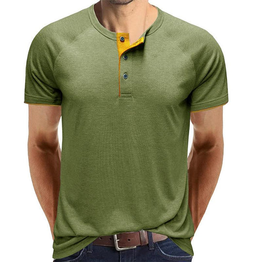 Men's Casual Contrasting Henley Collar Short Sleeve T-Shirt 9261135528120