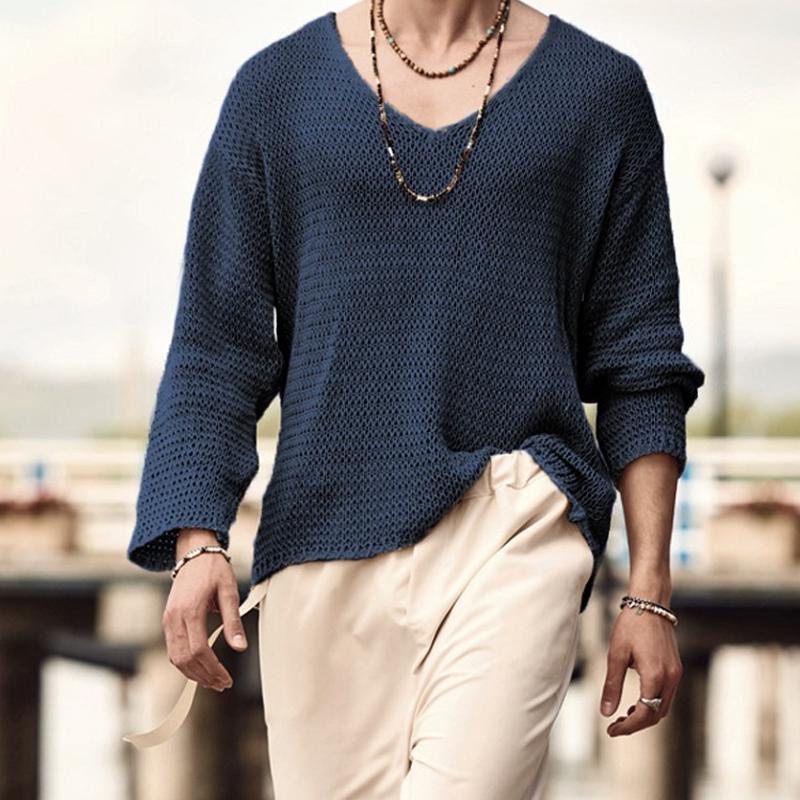 Men's Solid Color V-Neck Sweater Knitwear 9262177845432