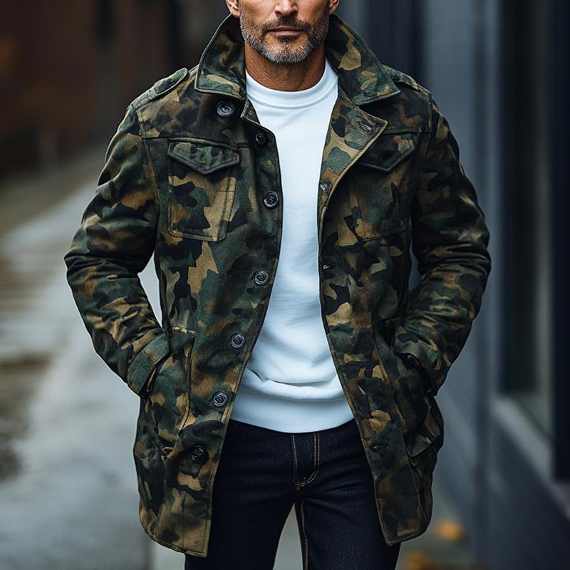 Men's Outdoor Camouflage Lapel Mid-length Coat 9879658692792