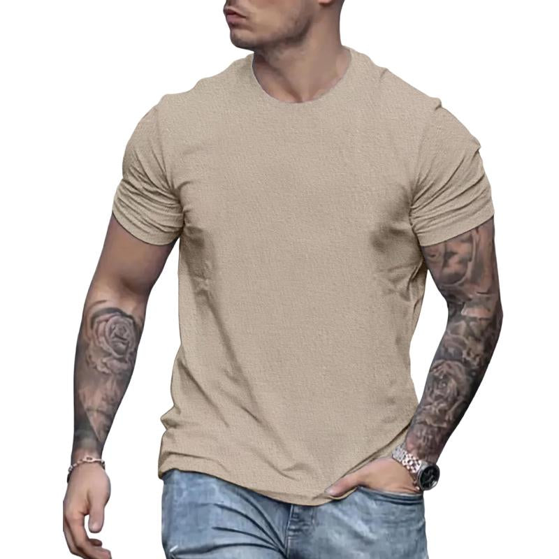 Men's Round Neck Solid Color Casual Short-sleeved T-shirt 9261141164216