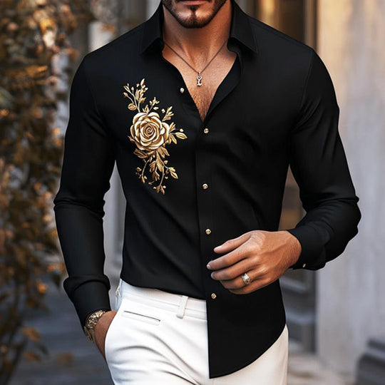 Men's Retro Casual Embroidered Lapel Long Sleeve Shirt 9885838606520