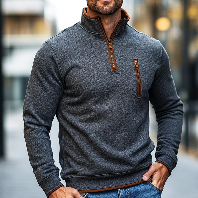 Men's Retro Casual Colorblock Zipper Neck Sweatshirt 9873517445304