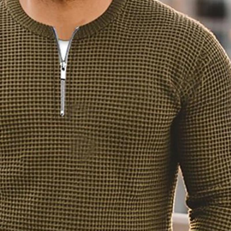 Men's Vintage Waffle Crew Neck Half Zip Sweatshirt 9267507757240