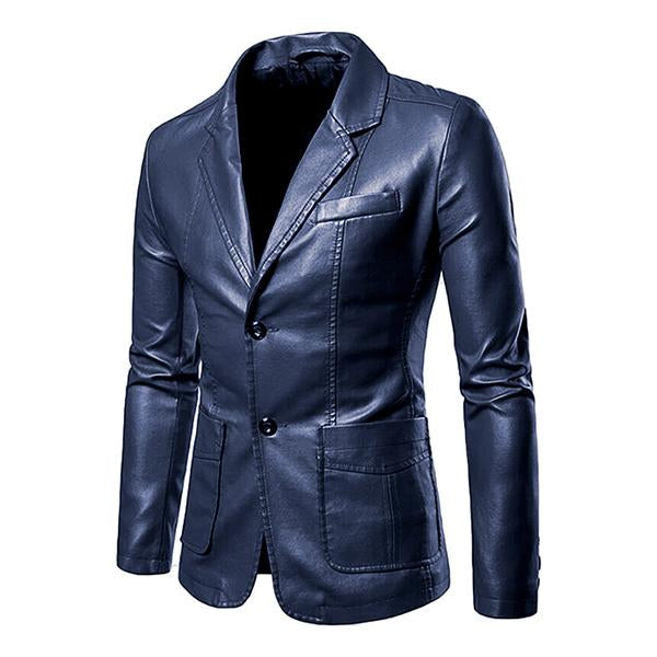 Men's Vintage Lapel Two Button Single Breasted Slim Fit PU Blazer DTT25082003