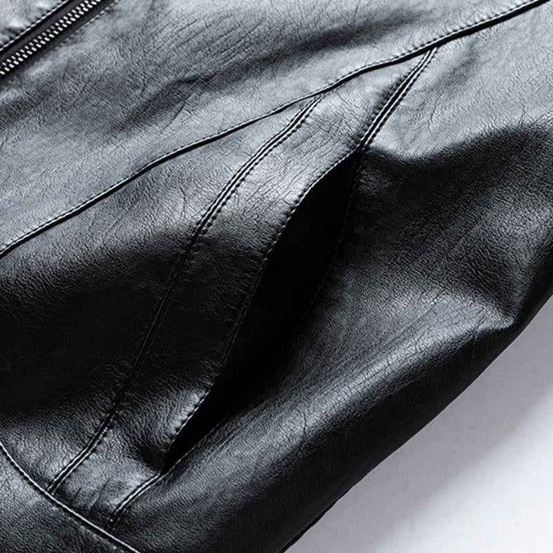 Men's Casual Stand Collar Zipper Slim Leather Jacket 9261090635960