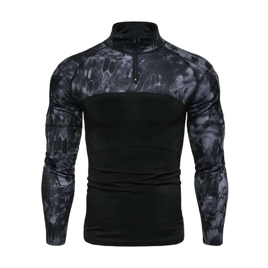 Men's Classic Casual Camouflage Stitching Zipper Stand Collar Long Sleeve T-shirt 9261140934840