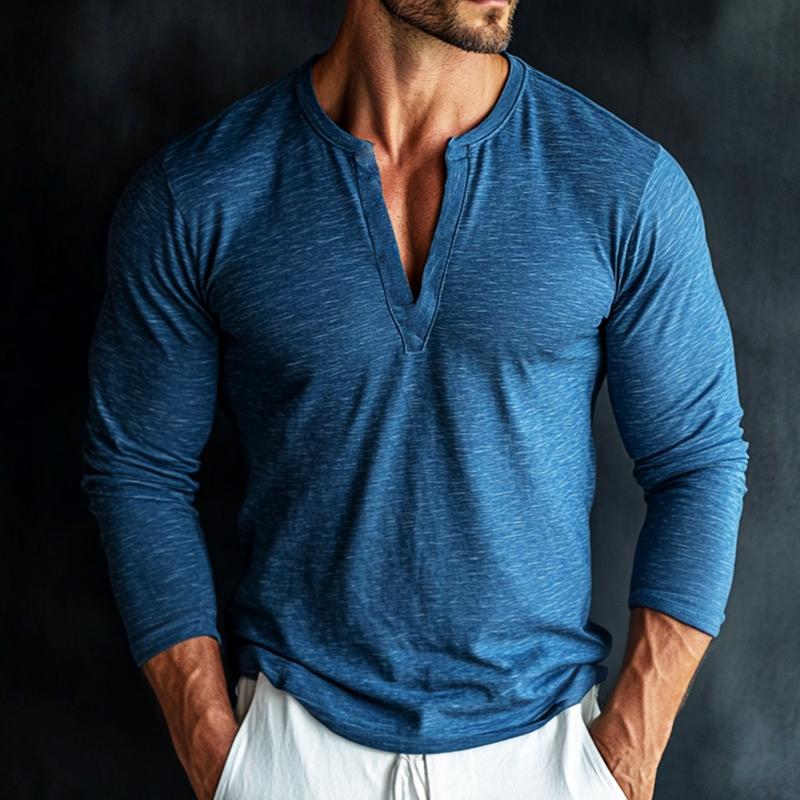Men's Retro Casual V-Neck Long Sleeve T-Shirt 9884642508984