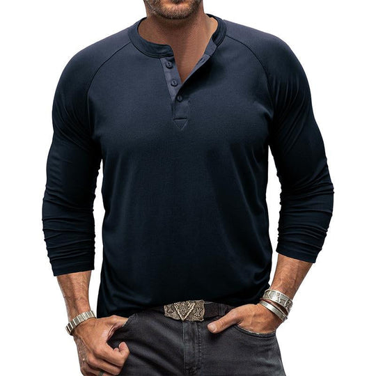 Men's Casual Solid Color Henley Collar Raglan Long Sleeve T-Shirt 9261136380088