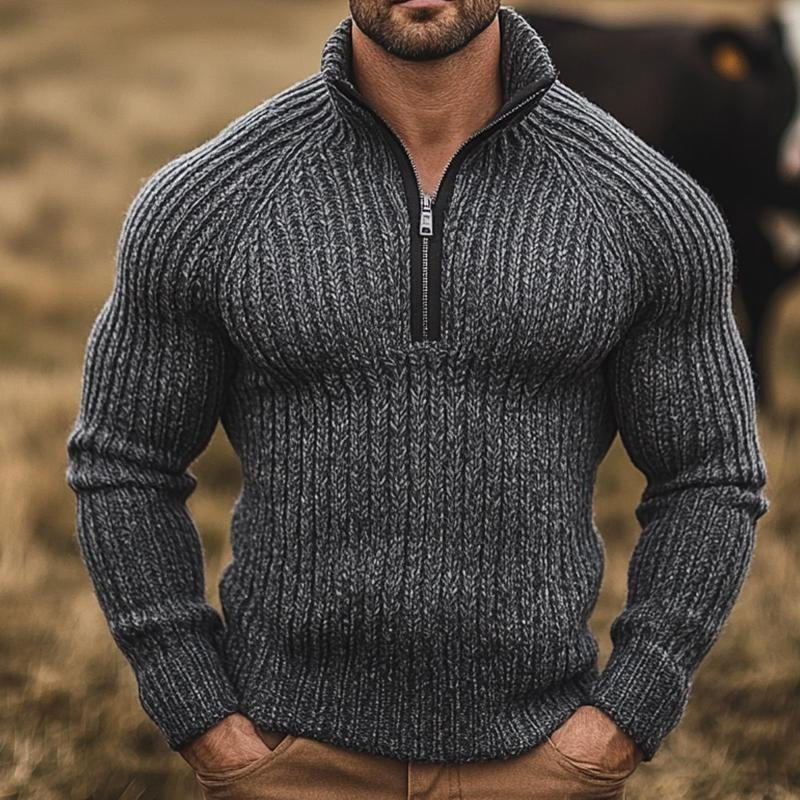 Men's Retro Casual Heathered Zipper Sweater 9873140744376