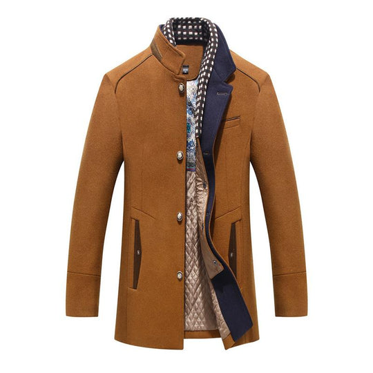 Men's Casual Solid Color Scarf Collar Mid-length Coat 9261106200760