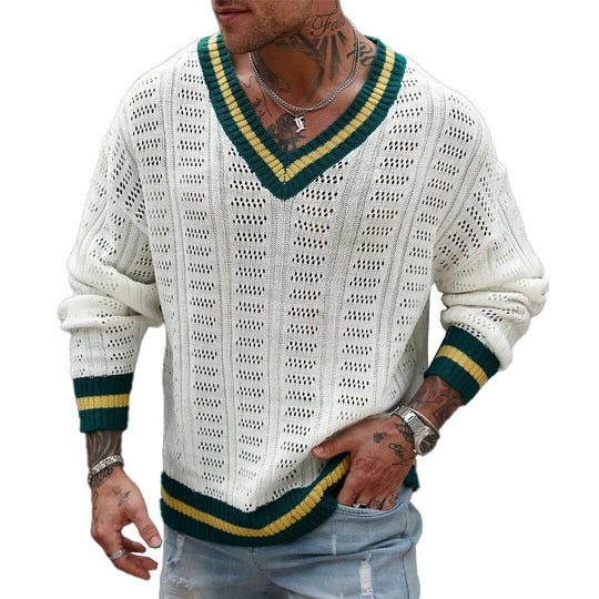 Men's Colorblock Knitted V-Neck Sweater 9888005980344