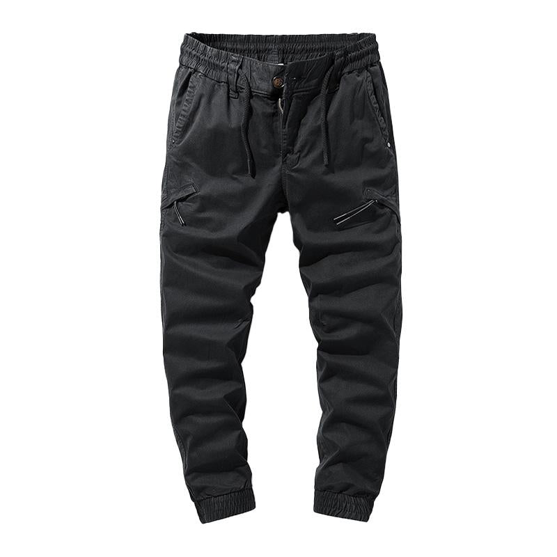Men's Casual Solid Color Cotton Multi-Pockets Elastic Waist Cargo Pants 9261766443192
