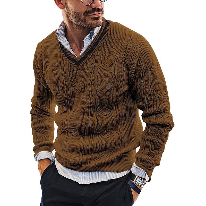 Men's V-Neck Slim Fit Long Sleeve Pullover Sweater 9262177484984
