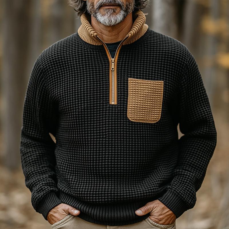 Men's Retro Casual Colorblock Checkered Sweatshirt 9873140809912