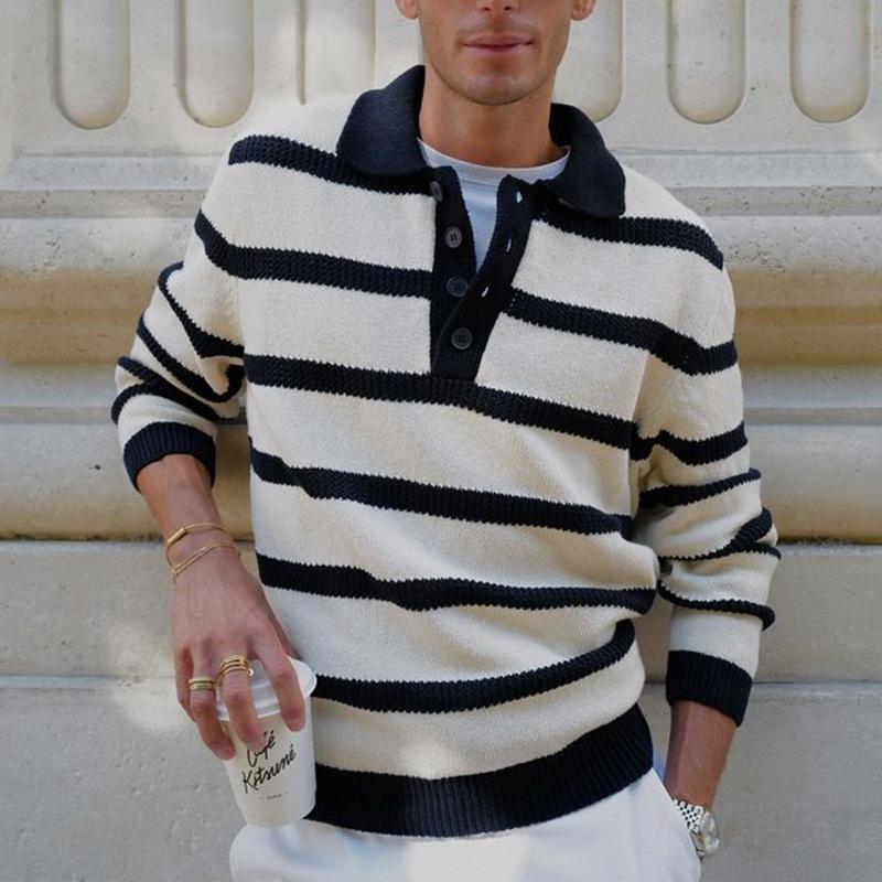 Men's Vintage Striped Button Lapel Knit Sweater 9887384240312