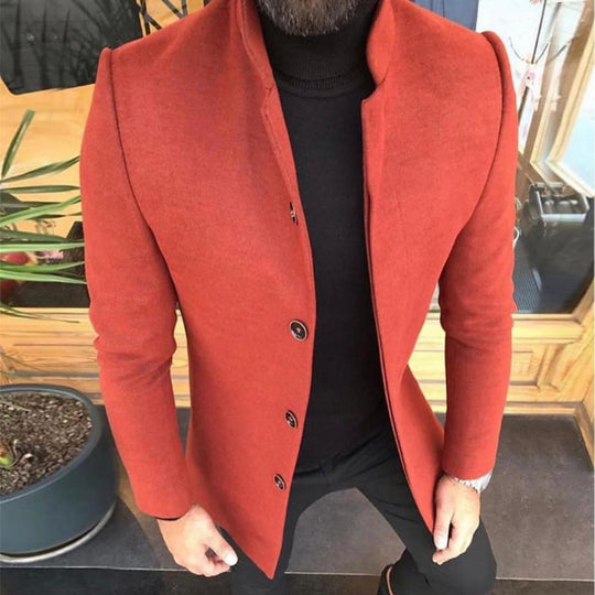 Men's Retro Casual Solid Color Mid-Length Single-Breasted Coat 9261108756664