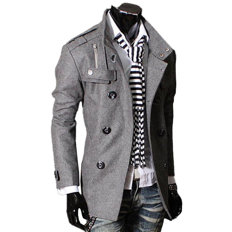 Men's Double-breasted Stand Collar Mid-length Coat 9261103513784