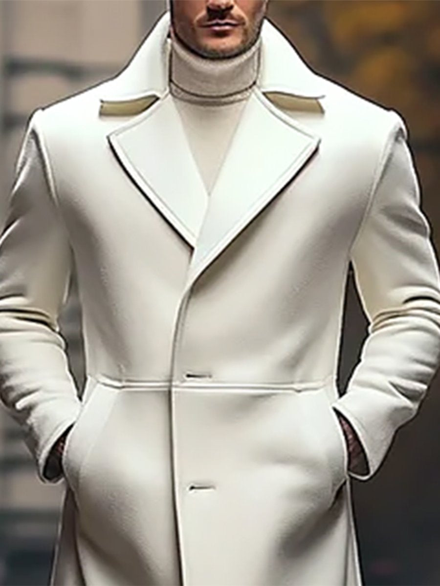 Men's Business Lapel Collar Button Long Woolen Overcoat 9888736215224