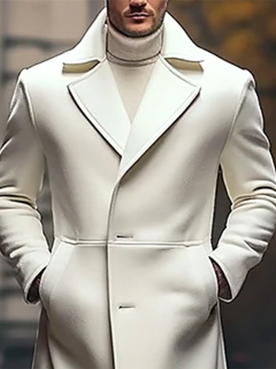 Men's Business Lapel Collar Button Long Woolen Overcoat 9888736215224