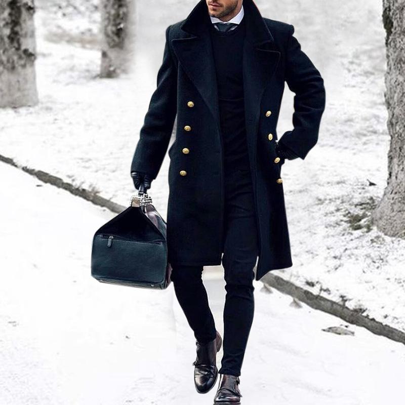 Men's Retro Casual Solid Color Double Breasted Mid-Length Coat 9261110263992