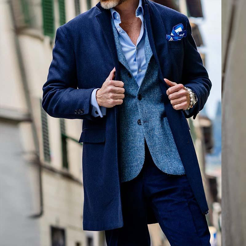 Men's Casual Retro Solid Color Lapel Mid-length Coat 9261111640248
