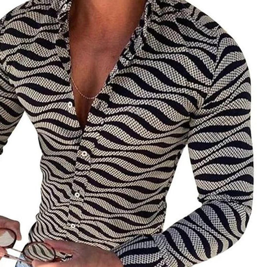 Men's Vintage Zebra Print Long Sleeve Shirt 9885840310456