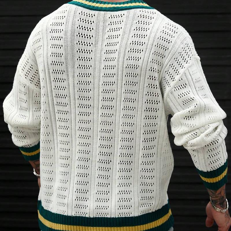 Men's Colorblock Knitted V-Neck Sweater 9888005980344
