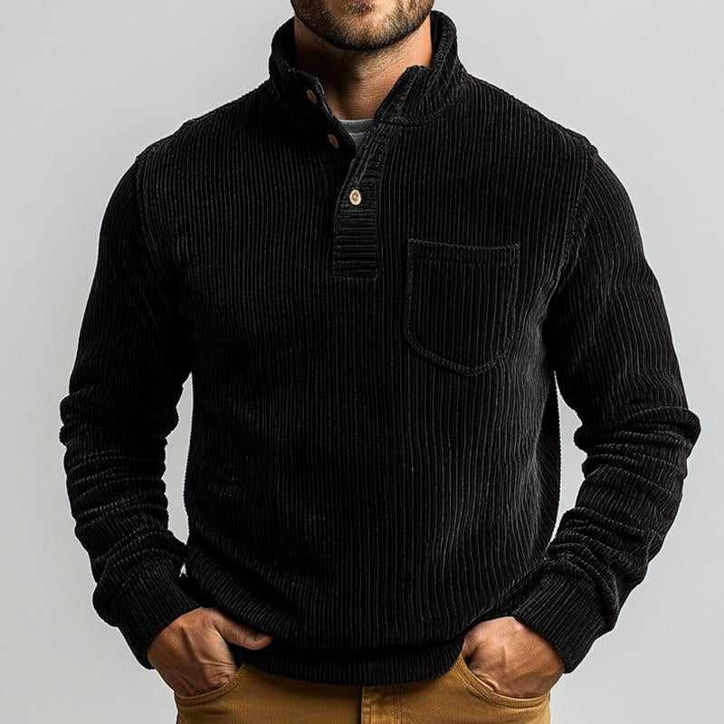 Men's Retro Casual Ribbed Pocket Stand Collar Sweatshirt 9880238620856
