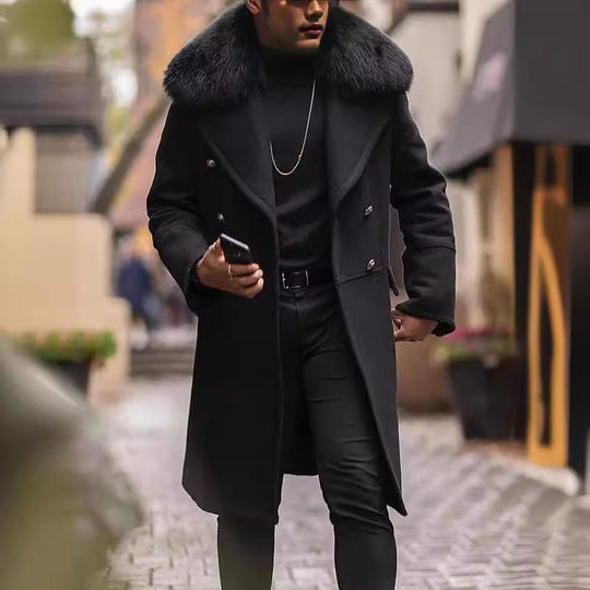 Men's Winter Fur Collar Mid-length Coat 9261109444792