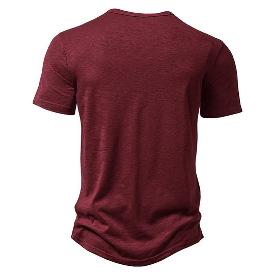 Men's Slub Cotton Henley Collar Short Sleeve T-shirt 9261127532728