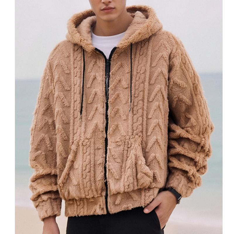 Men's Solid Color Plush Warm Hooded Coat 9261110165688