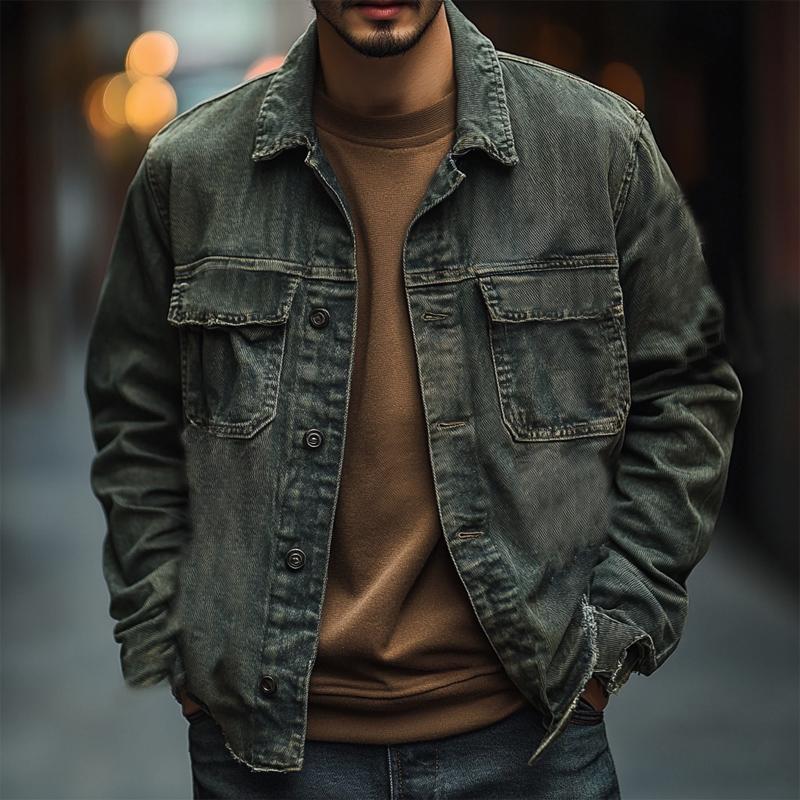 Men's Washed Distressed Denim Jacket 9261094011064