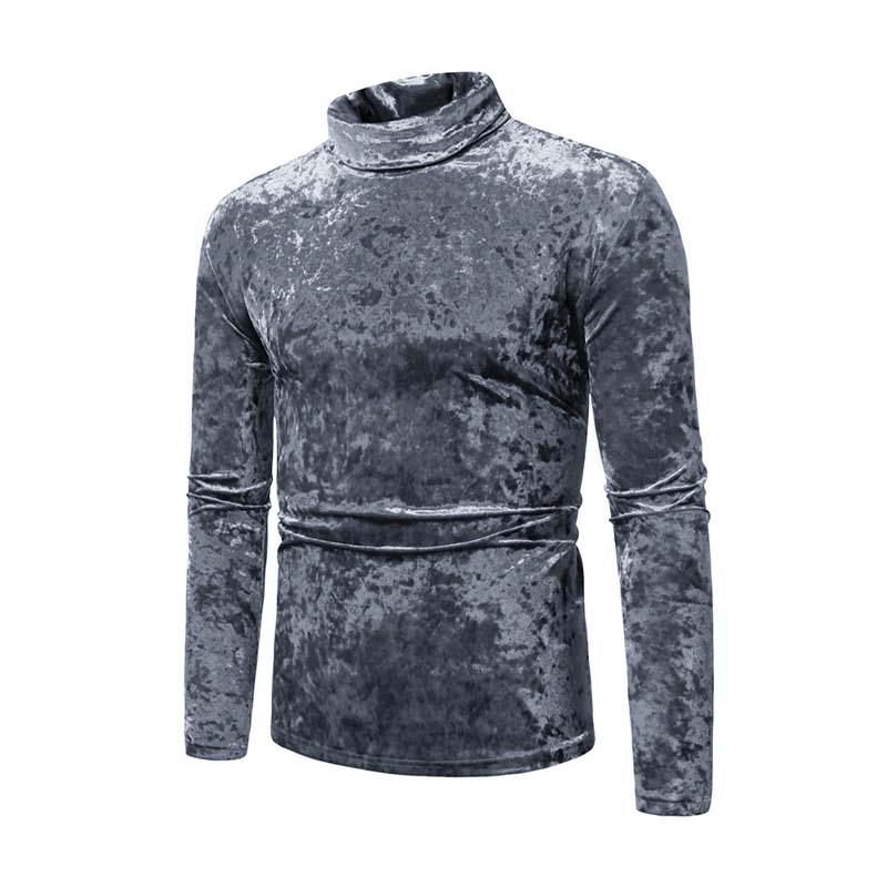 Men's Classic Retro Casual Turtleneck Suede Slim Long Sleeve T-Shirt 9261141622968