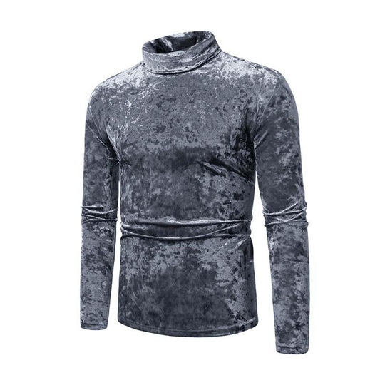 Men's Classic Retro Casual Turtleneck Suede Slim Long Sleeve T-Shirt 9261141622968